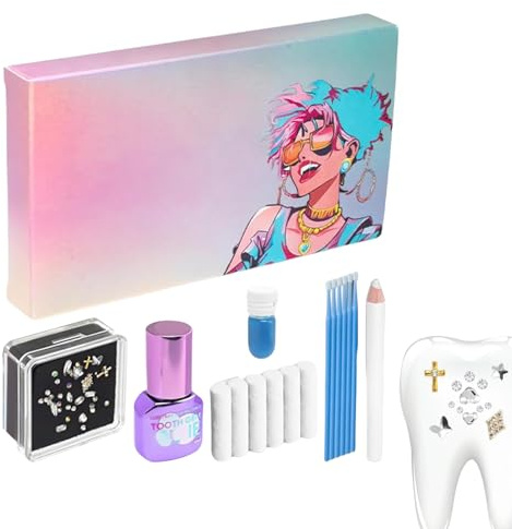 Wuvfojca Kit Strass Dentaire Kit Bijoux Dentaire Professionnel Avec Colle Oeil-De-Cheval Blanc Diamants Et Strass Générique Ensemble De Gemmes Dentaires Pour Décoration De Dents De Ongles