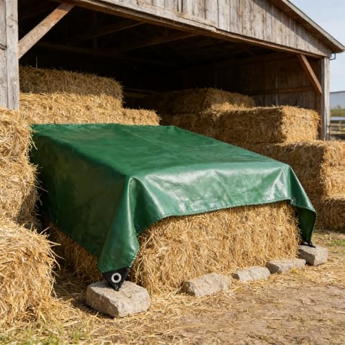 Lona Impermeable Exterior 120 x 430 cm con Ojales Duradera Resistente Lona de PVC Universal Esquinas Reforzadas para Camiones, Piscinas, Muebles de Jardín, Cubierta Madera, Verde