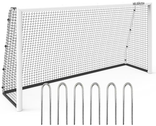 HELIORUSH Football Goal for Garden, 8 ft/10 ft /12 ft Heavy Duty 60mm Galvanised Steel Frame Goal Posts, 1000D Wear-Resistant Football Net with Tool-Free Quick Assembly for Kids & Adults Training