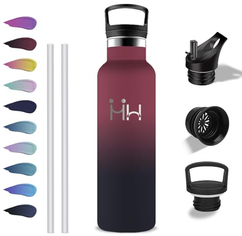 Gourde Isotherme, 750 ml Gourde, Gourdes Paille, Anti Fuite, sans BPA, Double Isolation, Bouteille Isotherme, Facile à Transporter, Bouteille d'eau pour Bureau, Camping, Yoga, Voyage
