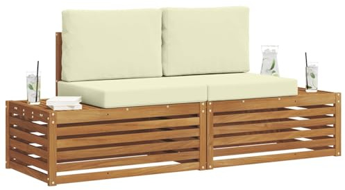 vidaXL Loungegruppe 2-teilig Natur & Creme 91x63x73 cm Modernes Sofa für Garten und Terrasse, langlebige Sechsecke, Akaziensofa, wetterfeste Sitze, Liegefläche