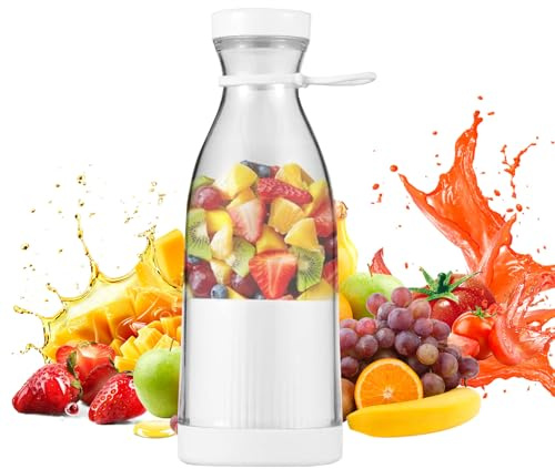 Portable Juicer, Fashion Portable Blender for Shakes and Smoothies,Portable Juicer Blender Bottle,420ml Electric Mini Juice Maker with 6 Blades,Powerful Blender with USB for Travel,Outdoor (White)