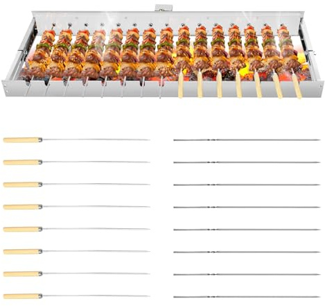 Teodute Girarrosto Elettrico Acciaio Inox, Area Cottura Regolabile 16 a 30cm, Automatica USB Girarrosto per Barbecue per Picnic Feste in Giardino Casa e Campeggio (80cm Lunghezza)