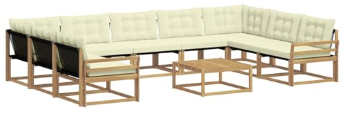 vidaXL Outdoor-Sofagarnitur mit Kissen 10 pcs Weiß und Creme, Garten, modernes Sectional Sofa, strapazierfähige Außenmöbel für Patio, Lounge-Set für Terrasse