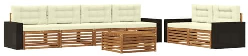 vidaXL Outdoor-Sofagarnitur mit Kissen 7 pcs Natur und Creme Polyester, Garten-Lounge, modernes Outdoor-Sofa, modulares Set für Terrasse, Bequeme Sitzmöbel