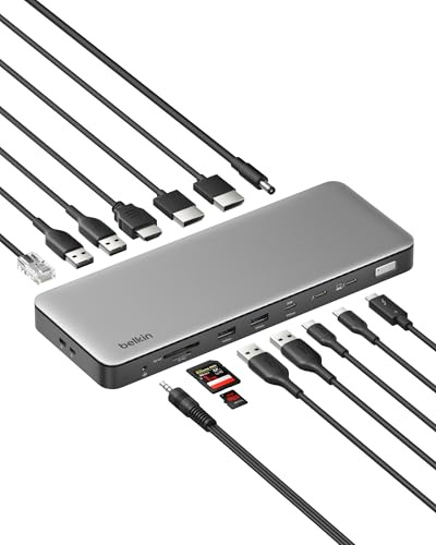 Belkin Thunderbolt 4 Docking Station Triple Display 96W 14 in 1 USB-C Hub | 40 Gbit/s Datenübertragung, 2,5 GB Ethernet, Daisy Chain bis zu 6 Geräte, USB-C-Laptop-Erweiterungshub, MacBook, Windows