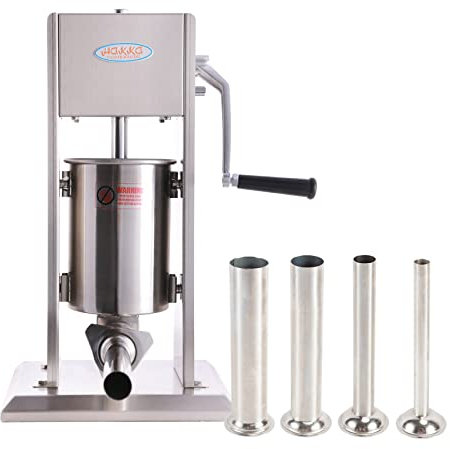Hakka 5L/11LB Sausage Stuffer, Manual Sausage Maker Machine Filler Meat Stuffer 2 Speed Stainless Steel All Coverage Vertical Sausage Roll Making Machine with 4 S/S Filling Funnels