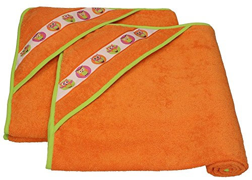 Betz 2er Set Kinder Badetücher mit Kapuze 2 Stück Kapuzenbadetücher EULEN Farbe: orange 90x90 cm 100% Baumwolle