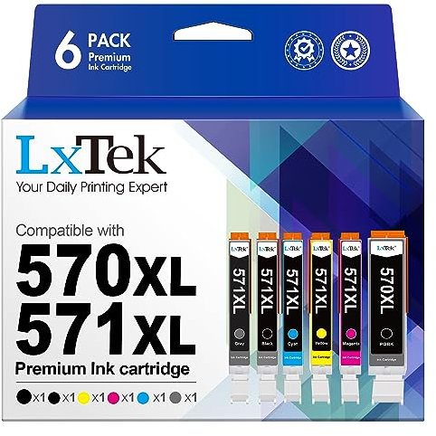 LxTek Kompatibel Tintenpatrone als Ersatz für Canon PGI-570 XL CLI-571 XL für PIXMA MG7700 MG7750 MG7751 MG7752 MG7753 TS8050 TS8051 TS8052 TS8053 (PGBK, Schwarz, Cyan, Magenta, Gelb, Gray, 6er-Pack)