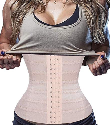 Bafully Womens Waist Trainer Girdle Corset Hourglass Body Shaper Underwear for Weight Loss Tummy Control, Beige, Small