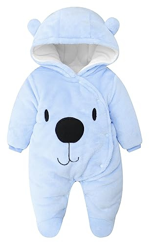 Bébé Combinaisons Flanelle Barboteuses Manches Longues Tenues d'hiver Manteau à Capuche, 0-3 Mois