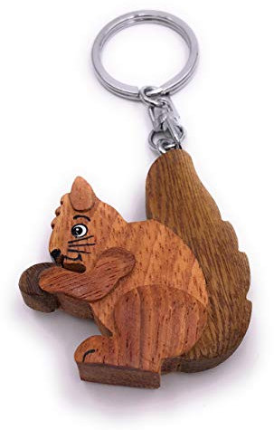 H-Customs Eichhörnchen mit Futter Holz Edel Handmade Schlüsselanhänger Anhänger