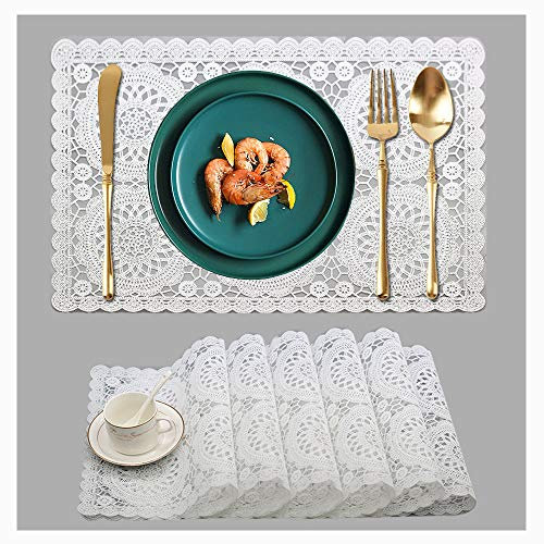 Kreatur Plastic White Waterproof Placemats Set of 6 for Dining Table Wipe Clean Washable Tablemats Vinyl PVC Table Mats for Kitchen