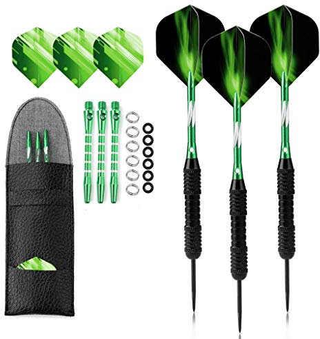 Crazy-M Steel Dartpfeile 22 Gramm Steel Tip Dartpfeile Set mit pu Case, Aluminium Wellen, Schwarz Beschichtete Metallfässer, PET-Flüge,