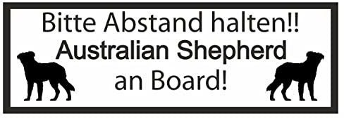Samunshi® Aufkleber Australian Shepherd an Board - Schild Sticker Hinweisschild Warnschild Vorsicht Hund 40 x 14cm Australian Shepherd an Board schwarz
