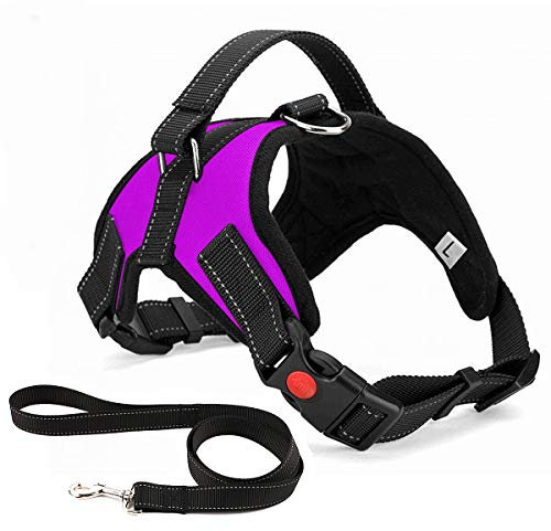 Musonic No Pull Dog Harness Breathable Adjustable Comfort Free Leash Included for Small Medium Large Dog Best for Training Walking S Purple