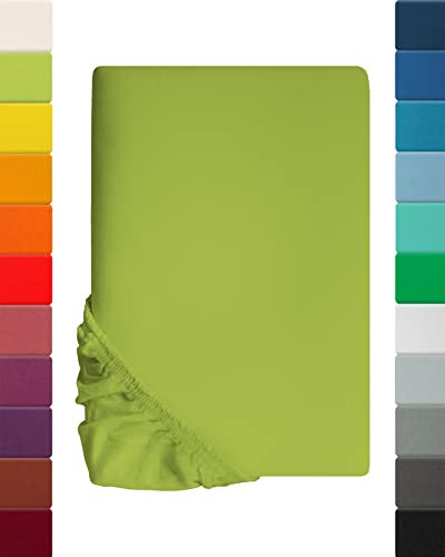Lavea Spannbettlaken 120x200cm - aus atmungsaktiver Baumwolle - Passgenau für Standardmatratzen bis 20cm - Apfelgrünes Bettlaken mit Gummizug - Jersey Spannbetttuch 120x200cm