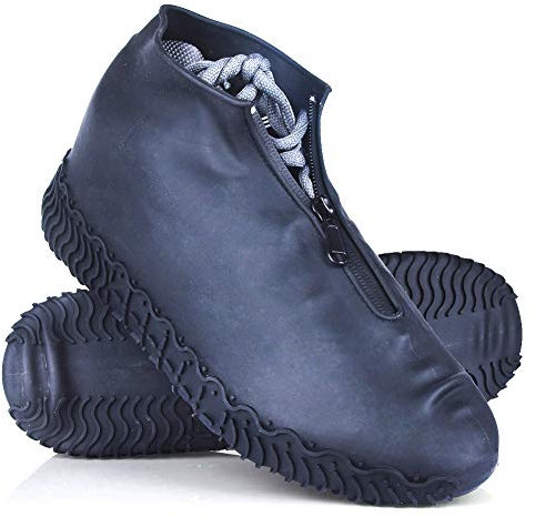 JUDA Wasserdicht Schuhüberzieher, Wiederverwendbare Rutschfeste Überschuhe, Für Regen, Schneetag, Wüstenstrand, Schlammige Straßen (XL (43-47), Schwarz)