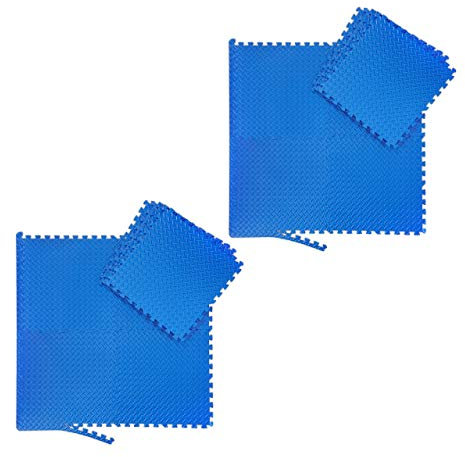 Relaxdays 16 x Bodenmatte, Schmutzmatten für Fitness & Fitnessgeräte, mit Randstücken, Eva, Fläche 6 m², BxT 60x60 cm, blau