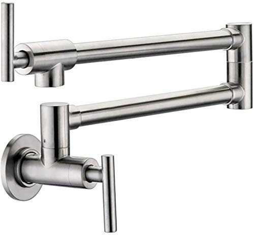 Robinet de remplissage de pot KPF-13012BN, 2 poignées de valve murale en acier inoxydable pour évier de cuisine commerciale avec double joint extensible bras pliable, nickel brossé