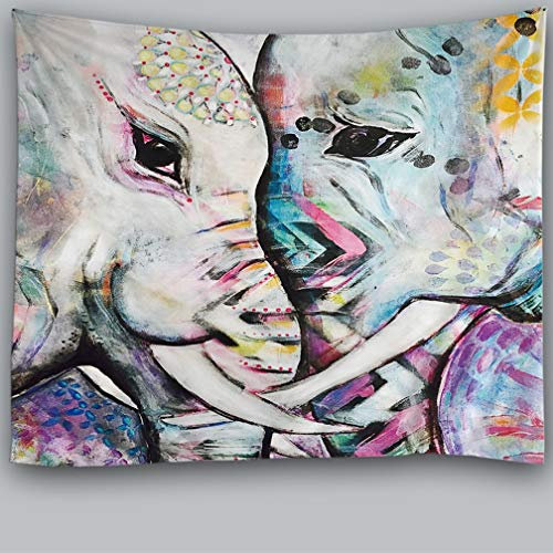 Wandteppich, zwei bunte Elefanten, Batikfärbung, Hippie, Awesocrafts Wandteppiche für Schlafzimmer, Studentenwohnheim, Wohnzimmer, Wanddekoration, Kunst (Elefant, 130 x 150 cm)