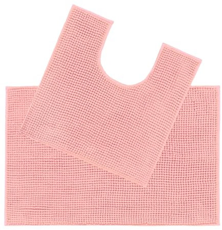 Allure Chenille Bobble Bath Mat Set - Non Slip Two Piece Bath & Toilet Mat Set, Super Soft, Absorbent & Easy Care (Blush)