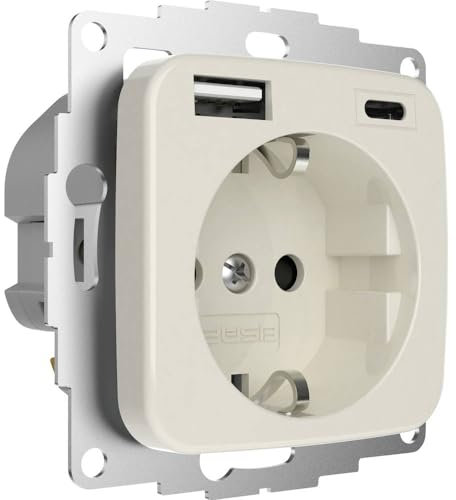 2USB - Einbau Steckdose InCharge PRO SI - Kompatibel Busch-Jäger Reflex-SI & Klein-SI - 250 V 16 A mit USB-A & USB-C 15 W/3 A - Sicher & Energieeffizient - Creme