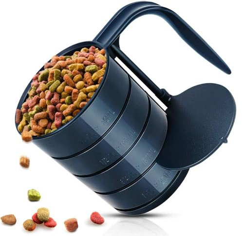 Joansan 4-in-1 Dog & Cat Measuring Food Scoop, 4 Capacity Cup (1/4 C, 1/2 C, 3/4 C, 1 CUP), Blue, 4.72L x 3.54H