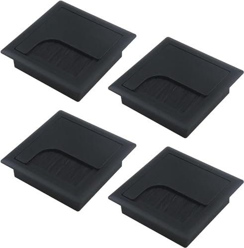MY MIRONEY 4 Stück quadratische Kabellochabdeckung ABS Schreibtisch Tülle 8 x 8 cm Draht Organizer Schwarz Schreibtisch Kabel Loch Abdeckung Tülle mit Bürste für Computer Schreibtisch Tisch