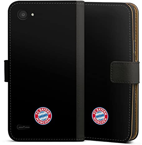DeinDesign Klapphülle kompatibel mit LG Q6 Plus Handyhülle aus Kunst Leder schwarz Flip Case FC Bayern München Logo FCB