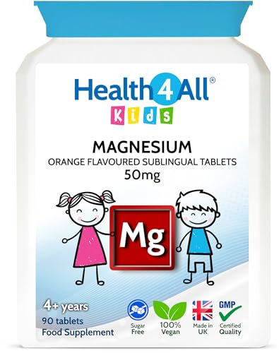 Health4All Kids Magnesium Chewable 90 Tablets for Anxiety, Sleep, Ticks. Vegan Magnesium Citrate Sleep Aid for Kids. Tasty Orange Chewable Tablets (not Gummies) for Children Supplement