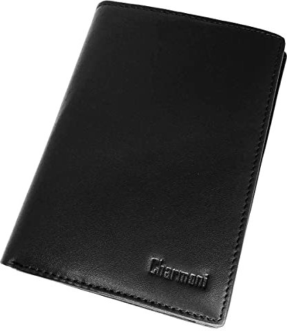Charmoni - Portefeuille Homme - Grande Classique - Cuir Vachette - Porte Carte Crédit Monnaie Carte Grise permis pièce d'identité - boîte Cadeau (Noir)