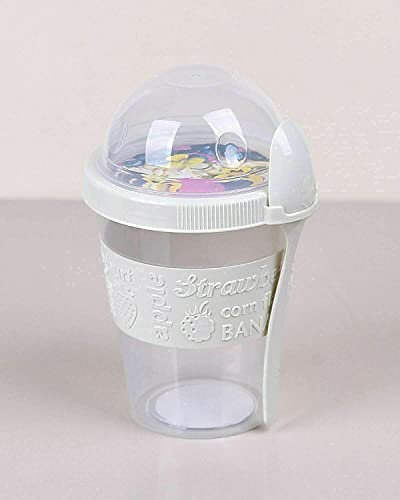 Copper Top - Take & Go 600ml Yoghurt Pot for Breakfast Granola Muesli Cereal Overnight Oats Pot to go Yogurt Pot with Spoon and Lid Leakproof Plastic Dishwasher Safe (WHITE)