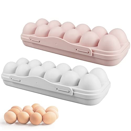 INHEMING Egg Storage Box,2 Pcs Plastic Egg Tray Holder with Lid, Stackable Egg Container for Fridge Storage(12 Cells)