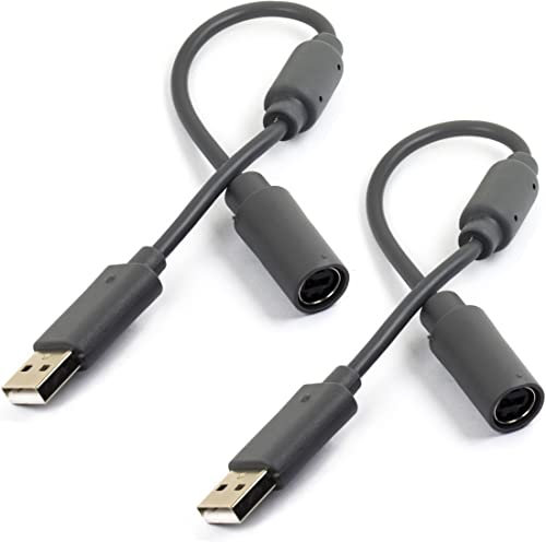 2pcs USB Breakaway Cord for Microsoft Xbox 360 & Slim Wired Controller, Dongle Adapter Extension Cable Replacement (2pcs (Gray))