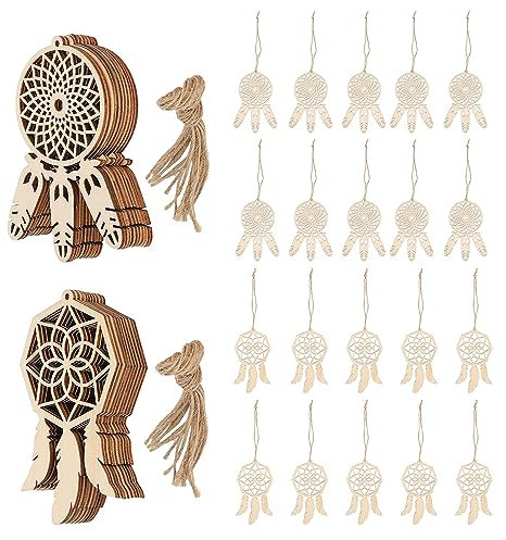 DIY Traumfänger Kits aus Holz, 20 Stück Mini Deko Wandornamente zum Aufhängen Traumfänger Handwerk für Mädchen Schlafzimmer Dekorationen (20 Stück)