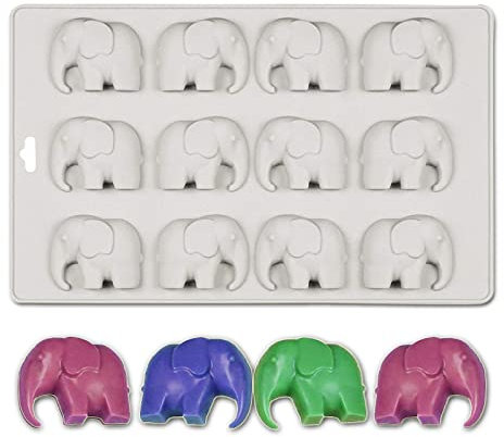 WishesMar Moldes de Chocolates de Silicona Forma de Elefante - 12 Cavidades Antiadherente Reutilizable Molde de Silicone para Caramelo, Dulces, Decoración de Pasteles