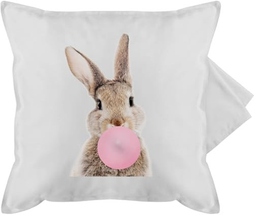Kissenbezug - Kissen - Hase Kaugummi I - 50 x 50 cm - Grau - hasenkissen hasen osterhasen hasi kissenbezüge osterkissen mit hasenmotiv osterhase ostern kissenhülle ostern motiv häschen bezug