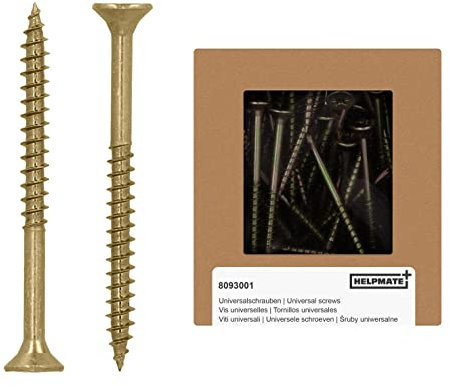 HELPMATE - Viti universali a testa svasata 5,0 x 60 giallo passivato - Confezione da 100 viti per legno con attacco PZ 2 e filettatura parziale - Viti per truciolato per interni ed esterni protetti