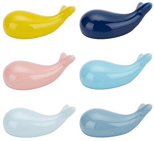 PLIGREAT 6 Pcs Cute Whales Ceramic Chopsticks Rests, Colorful Dolphins Chopsticks Rack Stand Holder for Chinese Japense Restaurants Ceramic Chopstick Rest Dinner Spoon Stand Butter Knife Fork Holder