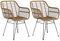 HOMCOM Esszimmerstühle 2er Set Küchenstuhl mit Rückenlehne, Kunstrattan-Optik, Sessel mit Fußpolster, Wohnzimmerstuhl, Stühle mit Stahlbeine für Esstisch, Hellbraun+Schwarz