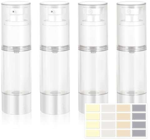 luckaide Creme Spender, 4 Stück 30 ml Leer Airless Pumpspender, Zerstäuber Sprühflasche, Creme Behälter, Nachfüllbare Pumpflasche mit Etikette Vakuum Cremespender Spenderflasche für Kosmetik
