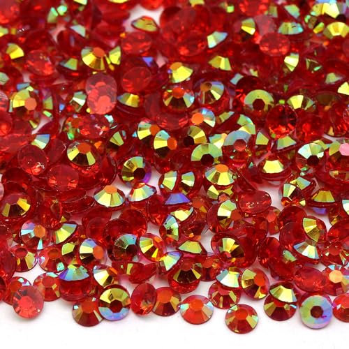 MajorCrafts 3000pcs 3mm ss12 Transparent AB Flat Back Round 14 Facets Resin Rhinestones Arts and Crafts Embellishment Gems (Clear Red AB T20)