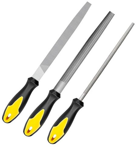 WELLYUK Juego de 3 limas de metal, hoja de acero de alto carbono de 8 pulgadas, cuadradas, redondas, semicirculares, para metalurgia, carpintería, carpintería