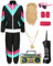 80er 90er Jahre Outfit Herren Damen Kostüm Jogginganzug Trainingsanzug Jacke und Hose Retro Anzug mit Accessoires Radio Sonnenbrille Halskette Schweißband für Karneval Fasching Mottoparty VL032S