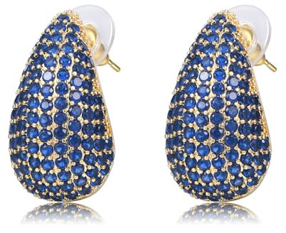 WillTen Goldene Ohrringe Damen, Dupes Ohrringe mit Marineblau Kubischen Zirkonia, Ohrringe Gold Hoop Earrings Wassertropfen Tropfen Ohrringe Teardrop Earrings für Frauen