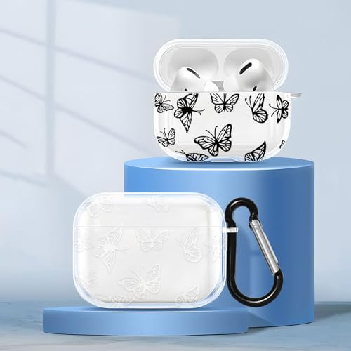ZhuoFan [2 Stück] Cover Kompatibel mit Apple AirPods Pro Silikon Case Cute, Transparent Schmetterling Muster Airpods Hülle Kopfhörer Taschen Case mit Schlüsselanhänger Stoßfeste für Mädchen Frau