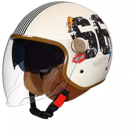 QJWMatic Retro-Motorradhelm Mit Offenem Gesicht Jethelm Halbe Helme Mit Doppelvisier Damen Und Herren Mopedhelme DOT/ECE-Geprüft E,52-60CM