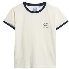 Superdry Damen Athletic Essentials Beach Graphic Ringer T-Shirt Wollweiß 44