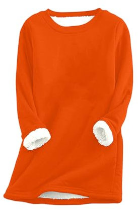 Yming Frauen Winterkleidung Netter Rundhalsausschnitt Solide Langarm Fleece Gefüttert Langarm Pullover Orange M
